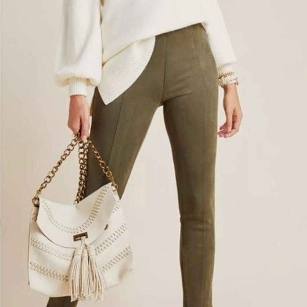 NWT Anthropologie Faux Suede Ankle Zip Leggings Moss Size 29P